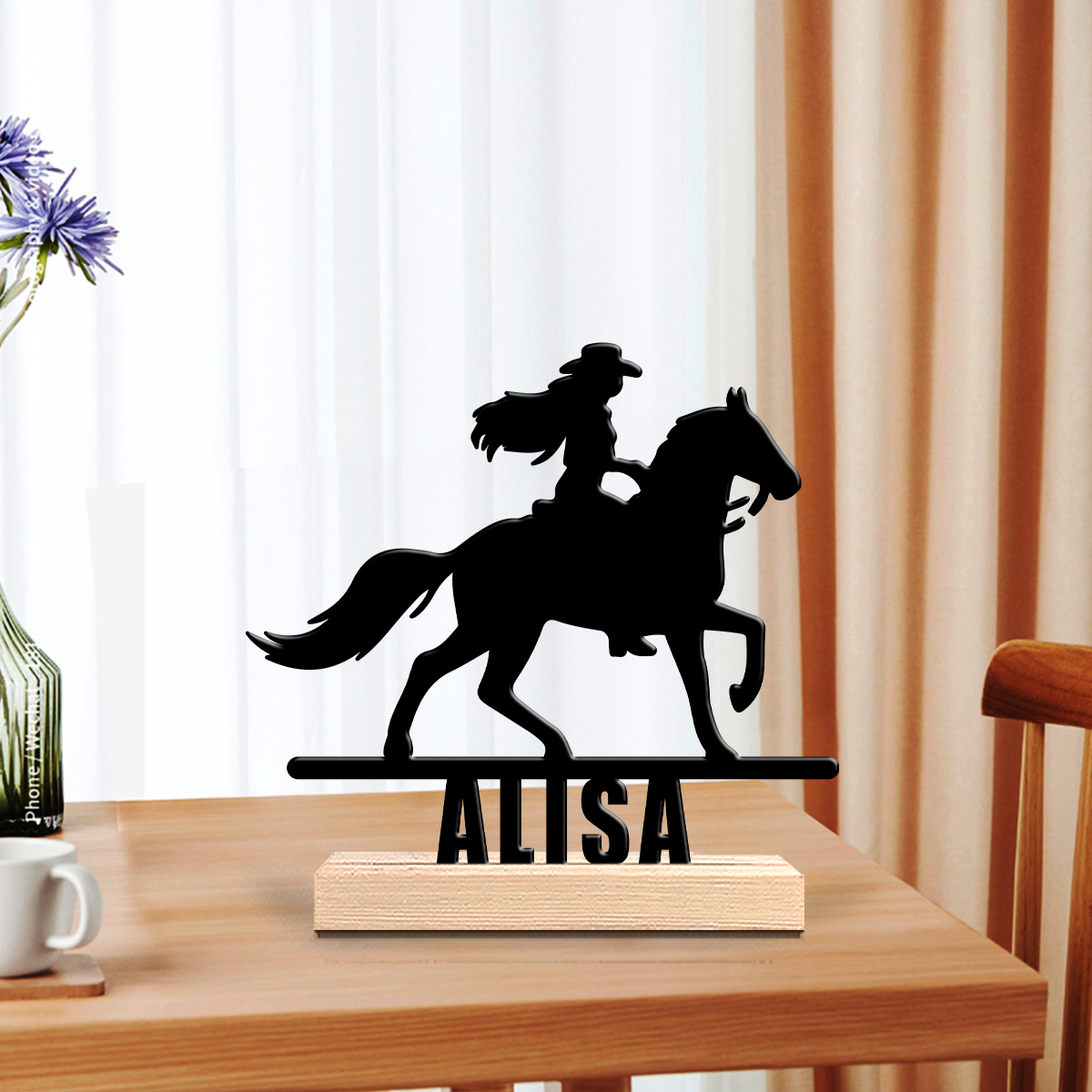 Home Office Gifts - 1Pc Csutom Horse Ridding Girl Wooden