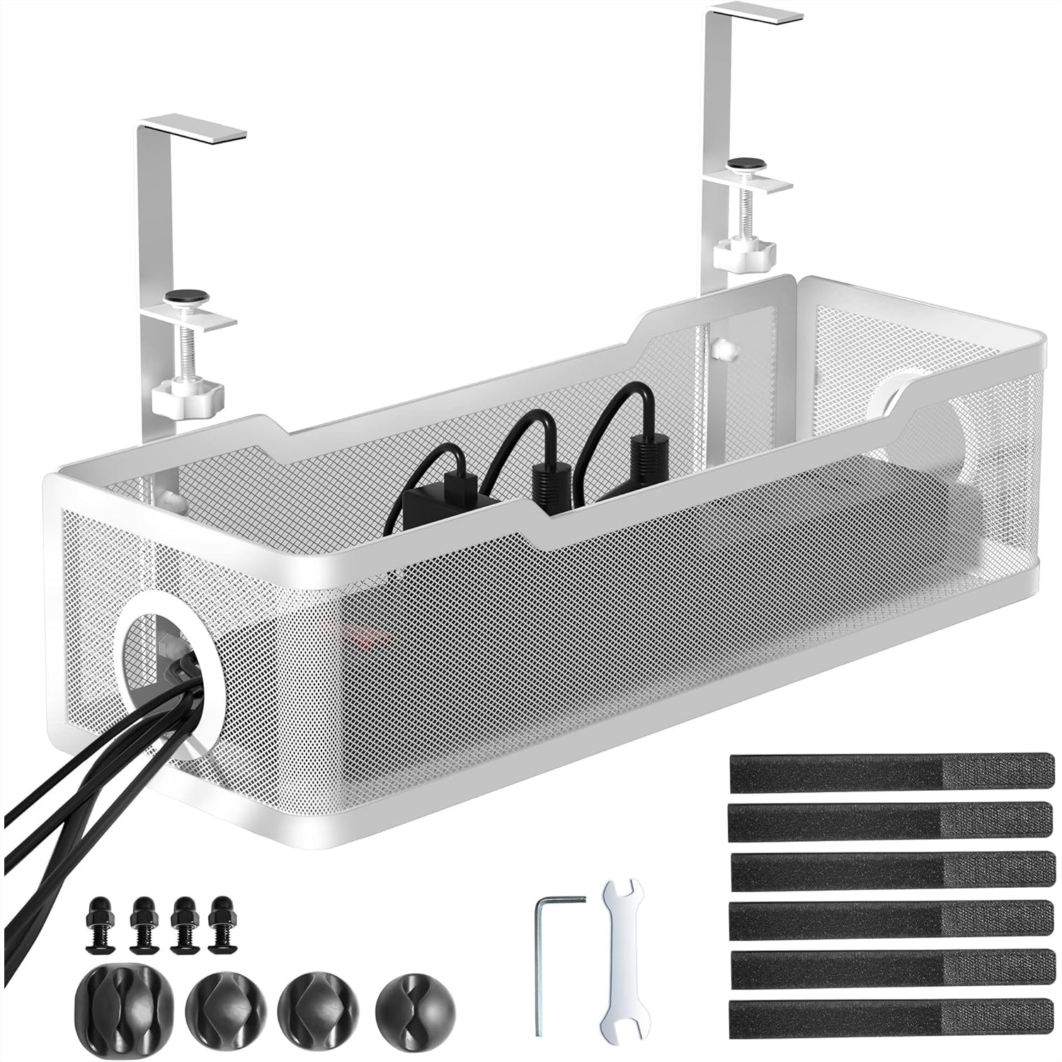 Home Office Organization - Under Desk Cable Management Tray White,