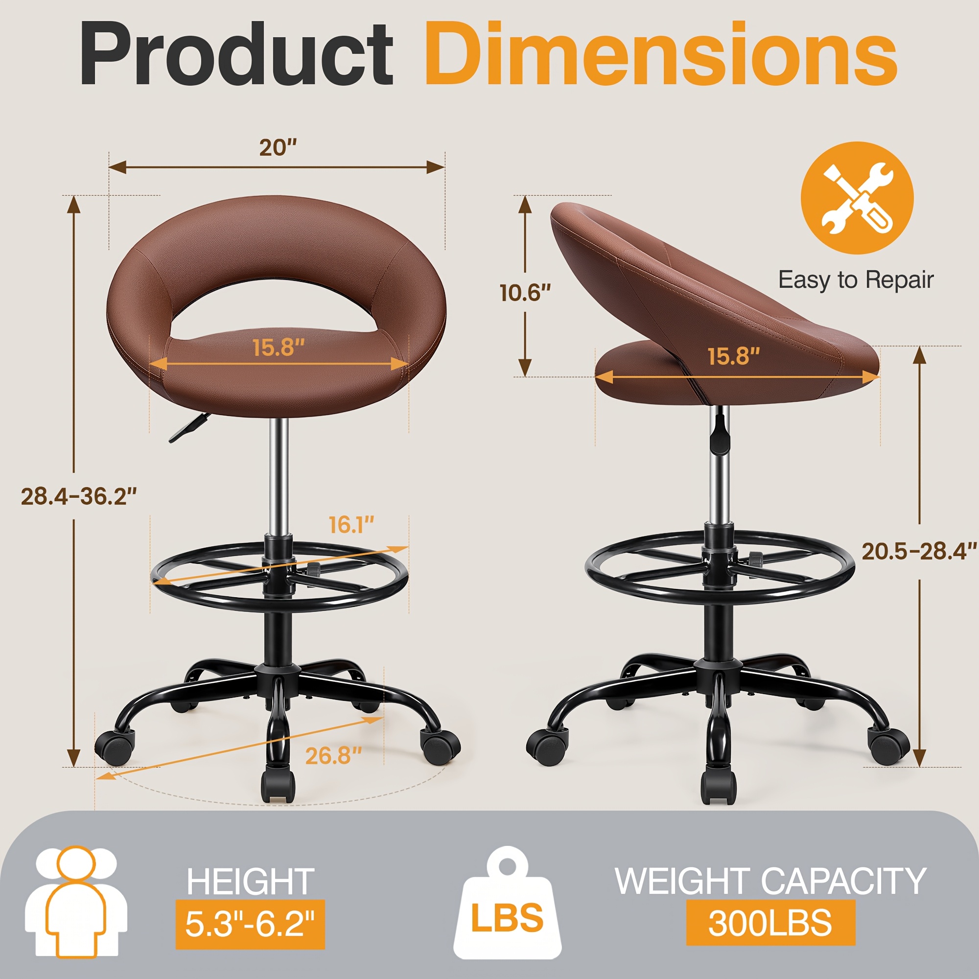 Ergonomic Drafting Chair - PU  - Home Office For avis et prix