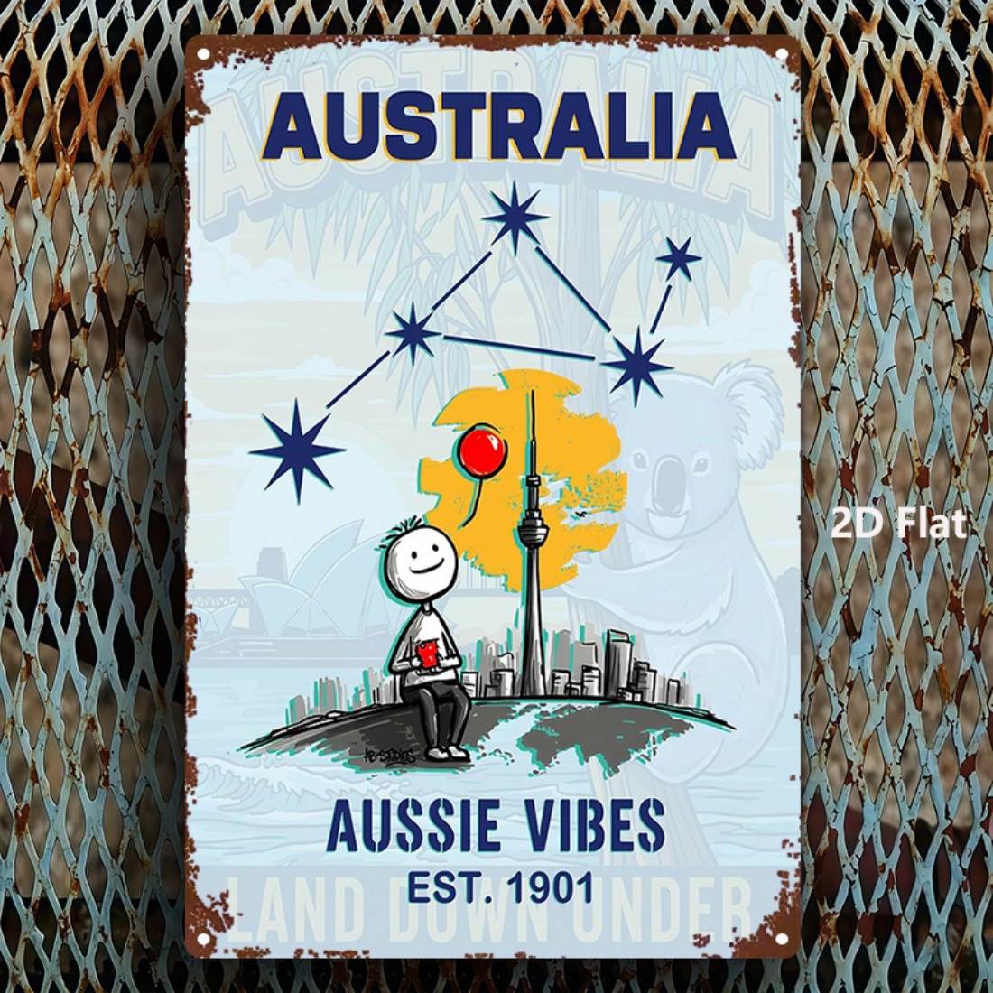 Metal Sign 2D Flat 1pc Austral - Home Office Australia avis et prix