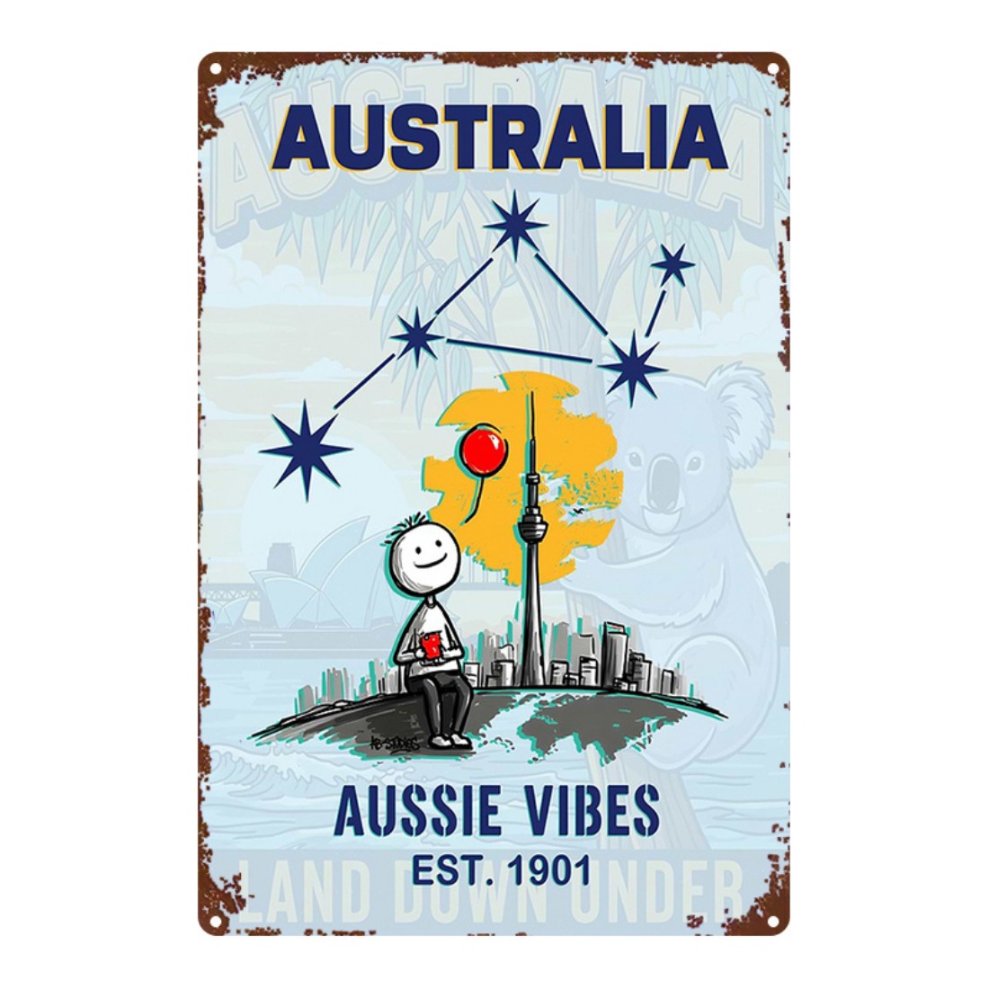 Metal Sign 2D Flat 1pc Austral - Home Office Australia avis et prix