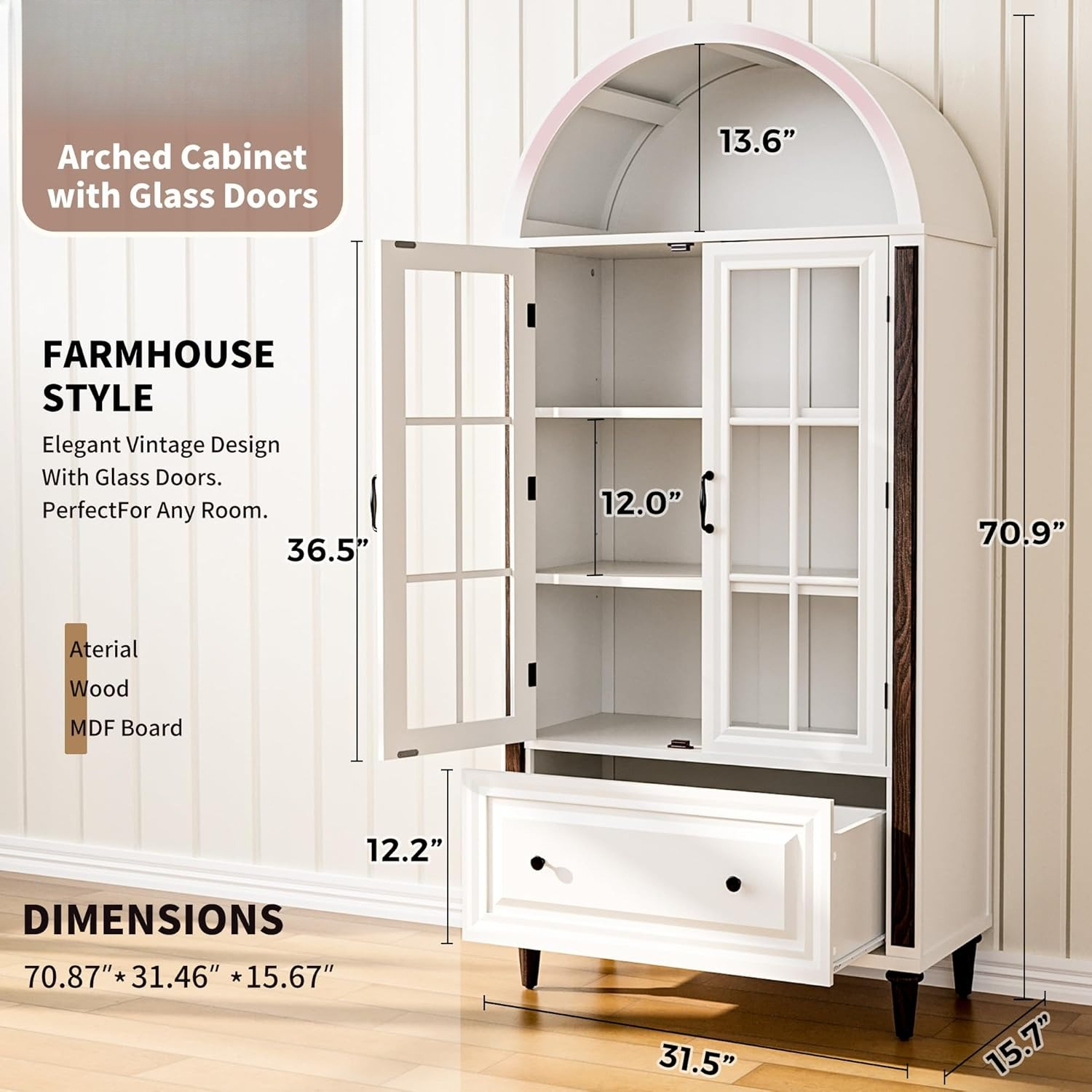 71” Handcrafted Arched Bookcas - Home Office For avis et prix