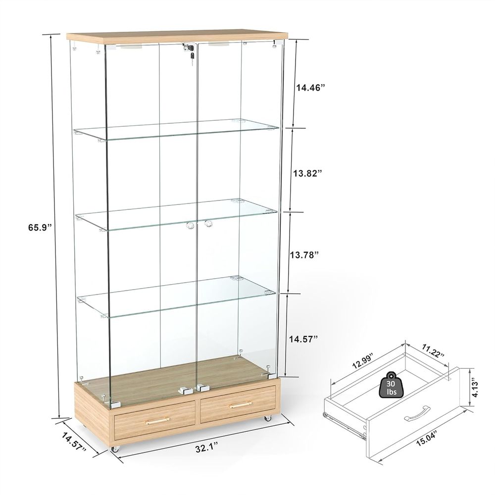4-Tier Glass Cabinet with LED  - Home Office For avis et prix