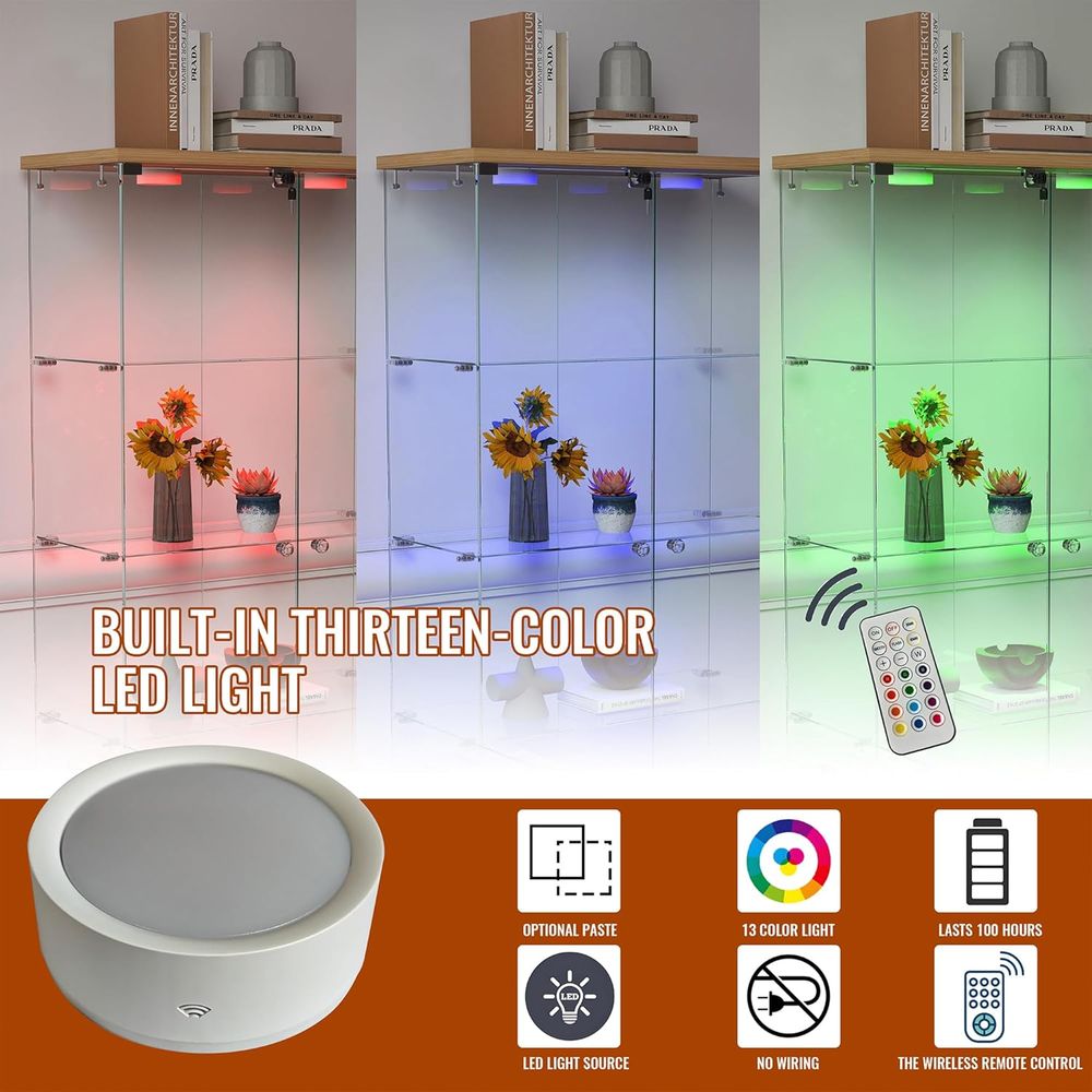 4-Tier Glass Cabinet with LED  - Home Office For avis et prix