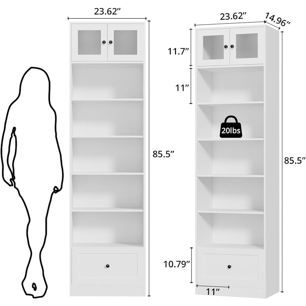 7-Tier Glass Door Bookcase, 85 - Home Office For avis et prix