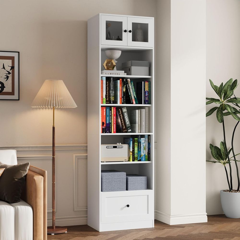7-Tier Glass Door Bookcase, 85 - Home Office For avis et prix