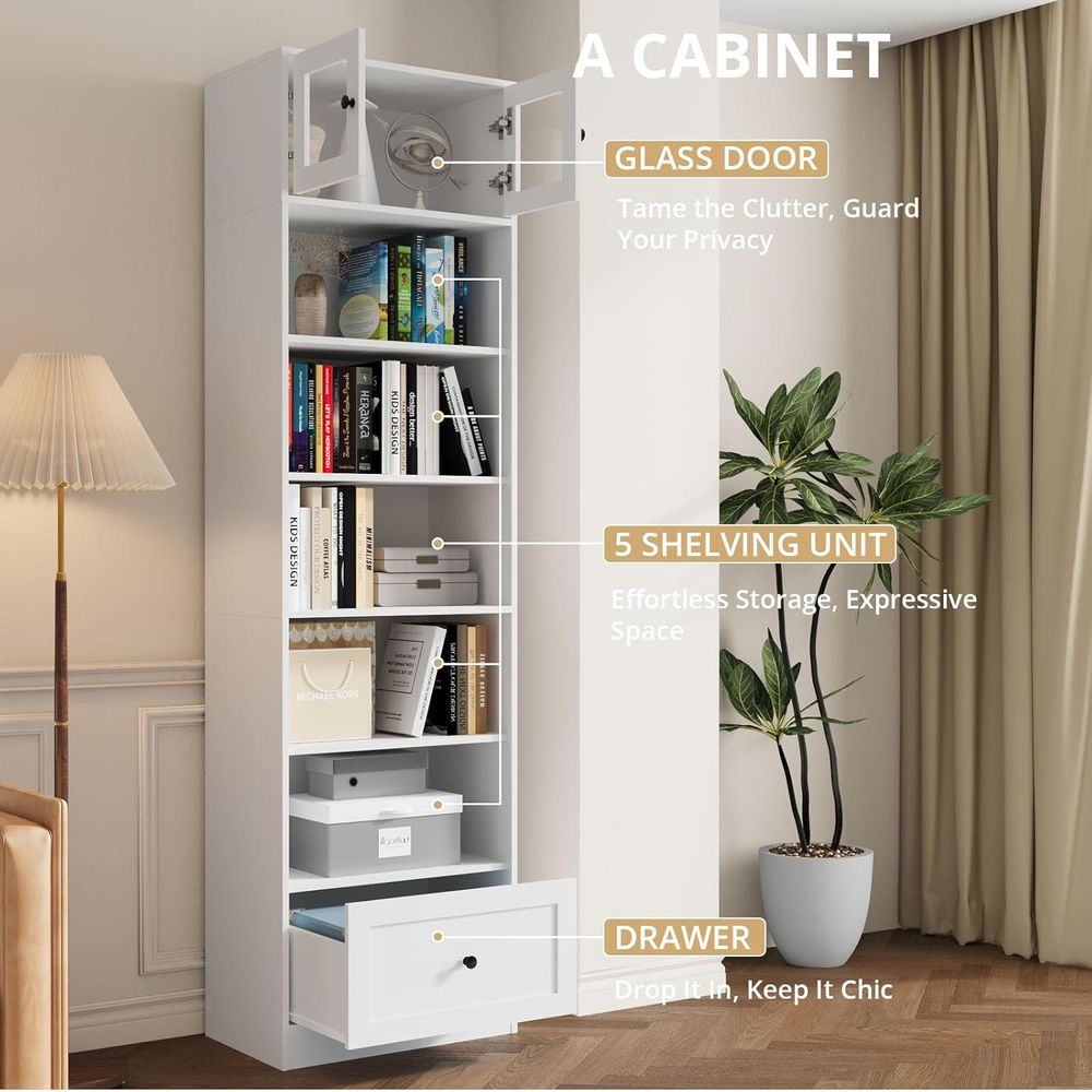 7-Tier Glass Door Bookcase, 85 - Home Office For avis et prix